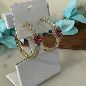 18K Gold Plated‎ Womens Pink Heart Hoop Earring Oro Laminado